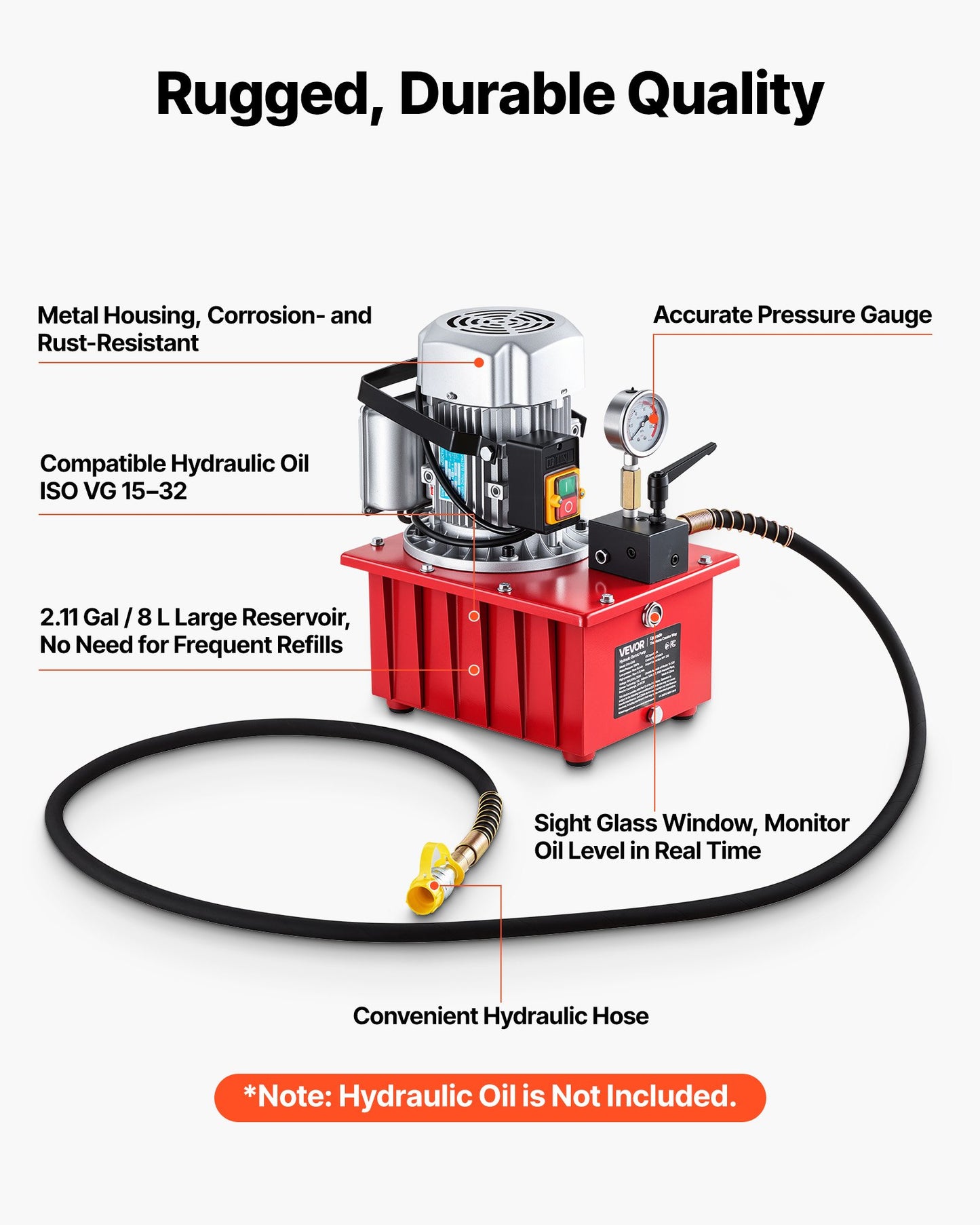 Electric Hydraulic Pump 750W 10,000 PSI for Bending & Lifting - Black