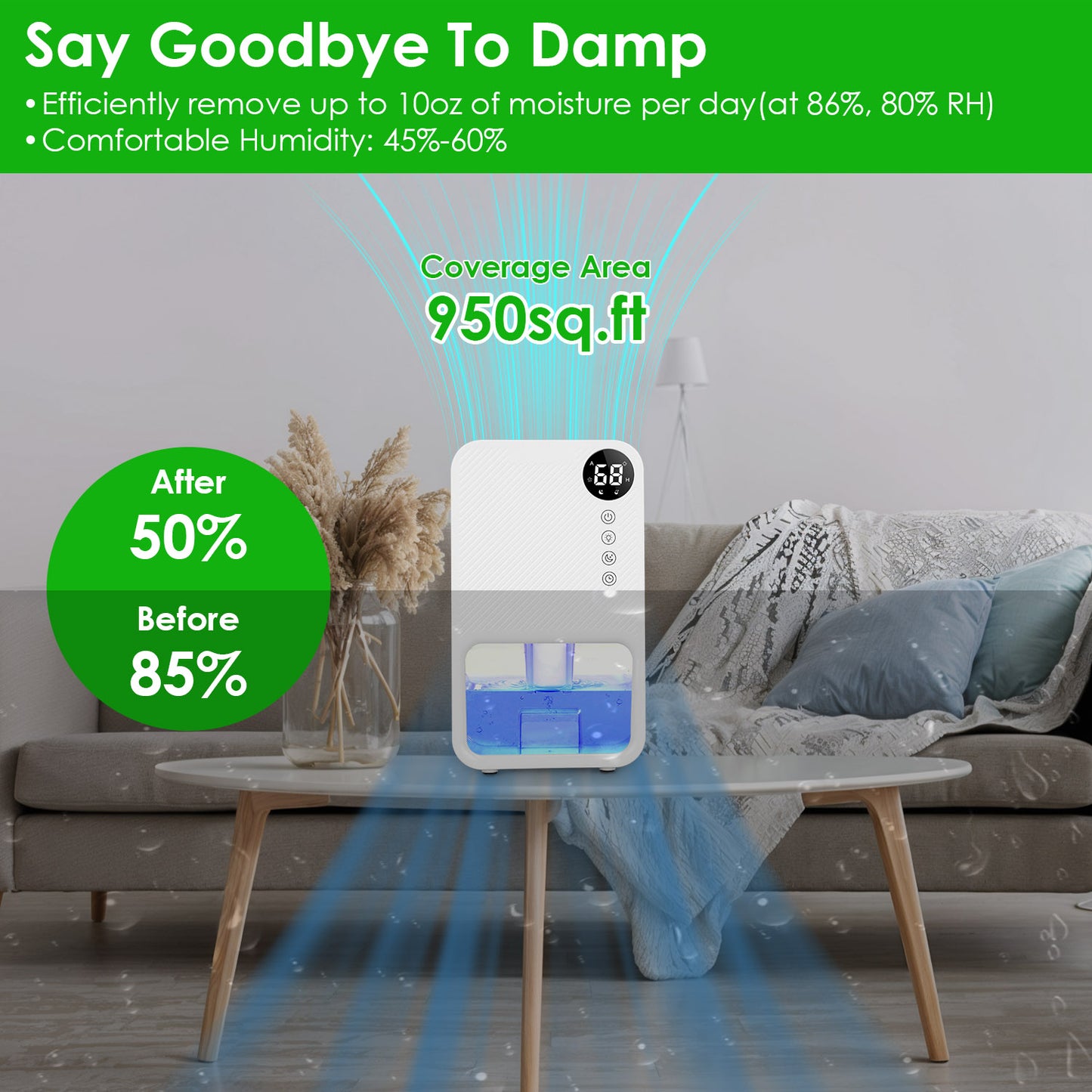 Portable Dehumidifier 37OZ with Sleep Mode, 7-Color Night Light, Timer for Home Bathroom Basement