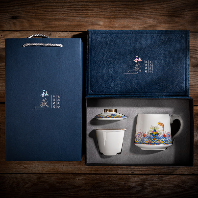 Creative Gift Country Tide Water Mug Set with Lid and Handle - Ceramic Drinkware