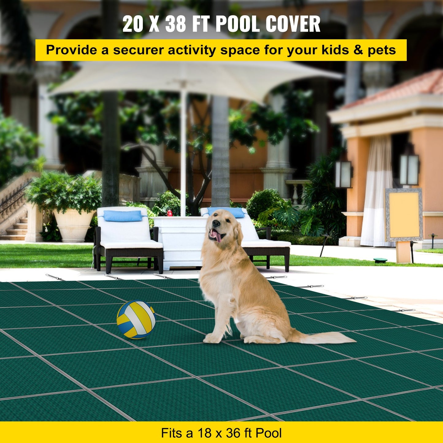 Inground Pool Safety Cover - 20x38 ft Rectangular Winter Cover with Hardware