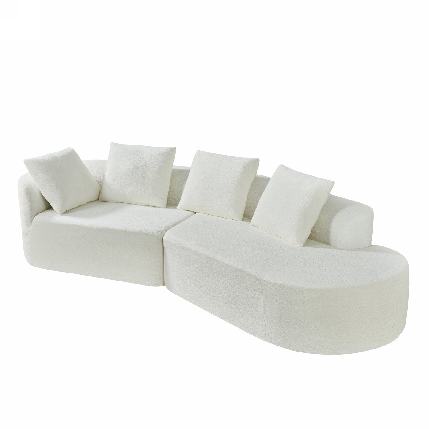 116" Modern Curved Sectional Sofa - Beige Upholstery, 2-Piece Set