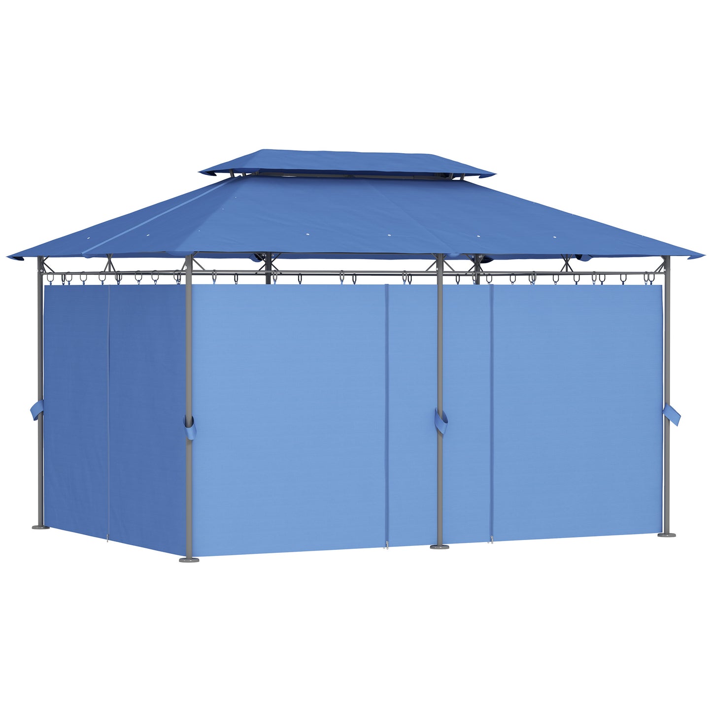 Outdoor Gazebo with Curtains - 10x13 Double Roof, Dark Blue
