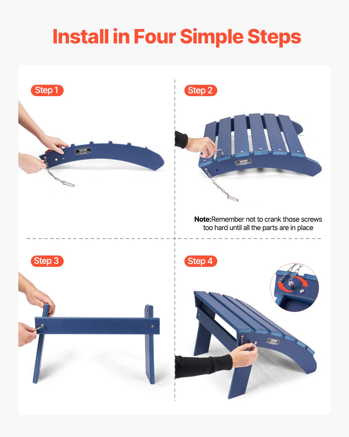 Folding Outdoor Ottoman for Adirondack Chairs - Blue Patio Footrest
