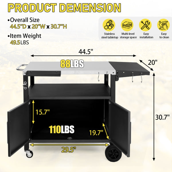 Outdoor Grill Cart with Storage and Wheels - Movable Kitchen Island for BBQ and Patio Dining
