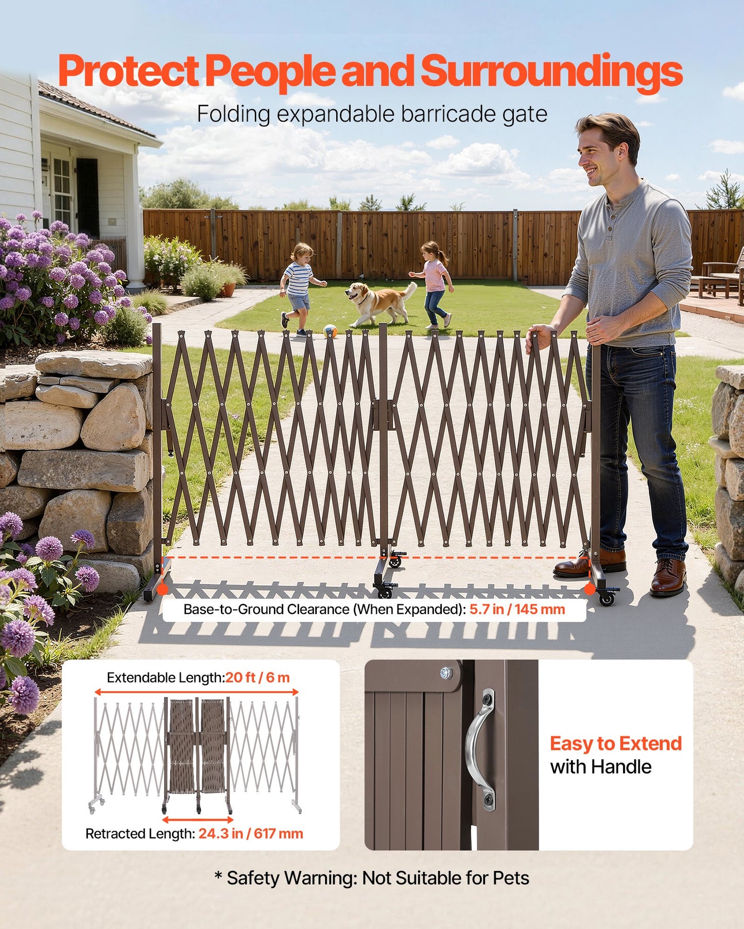 20FT Expandable Safety Barricade with Locking Casters for Garden & Patio