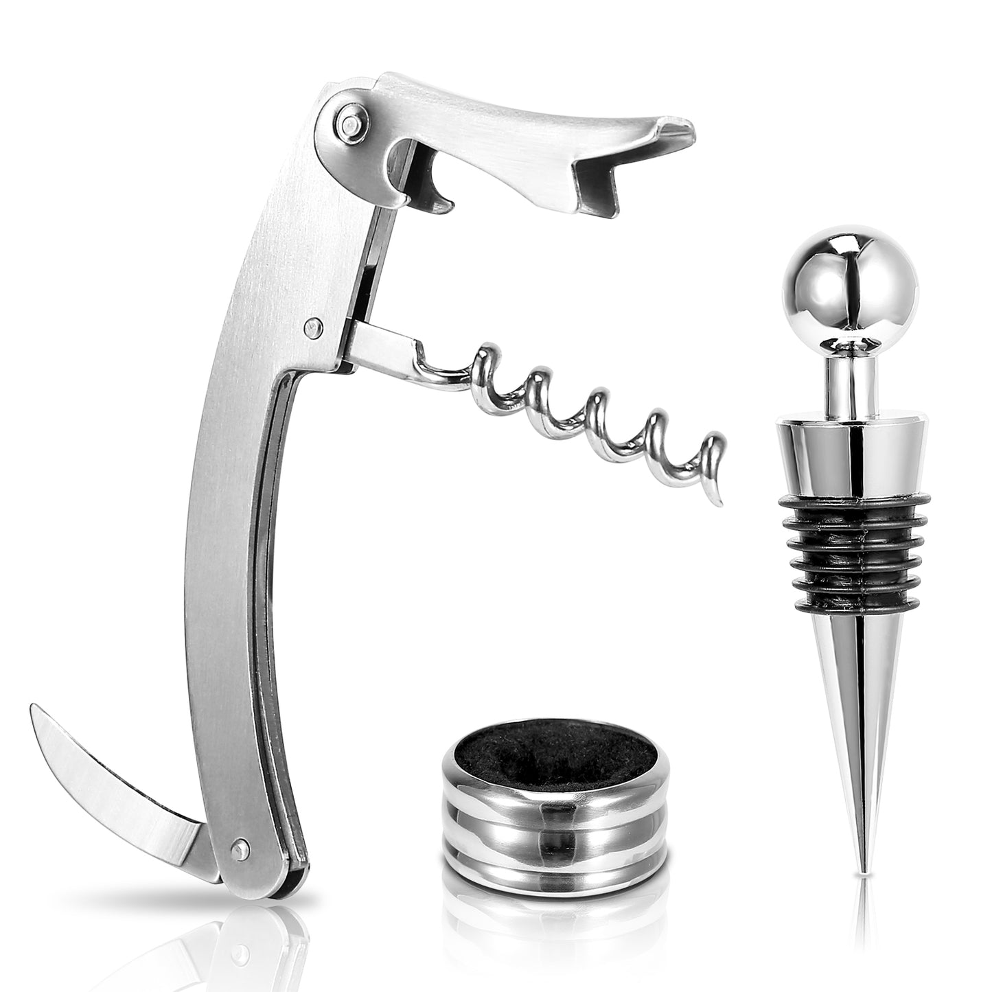3-Piece Multifunctional Wine Bottle Opener Set - Silver