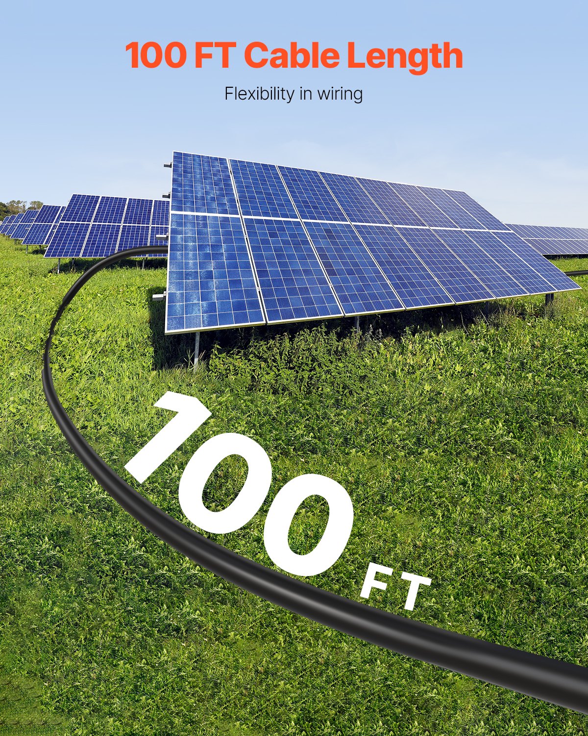100FT Solar Panel Extension Cable 10AWG Waterproof Black