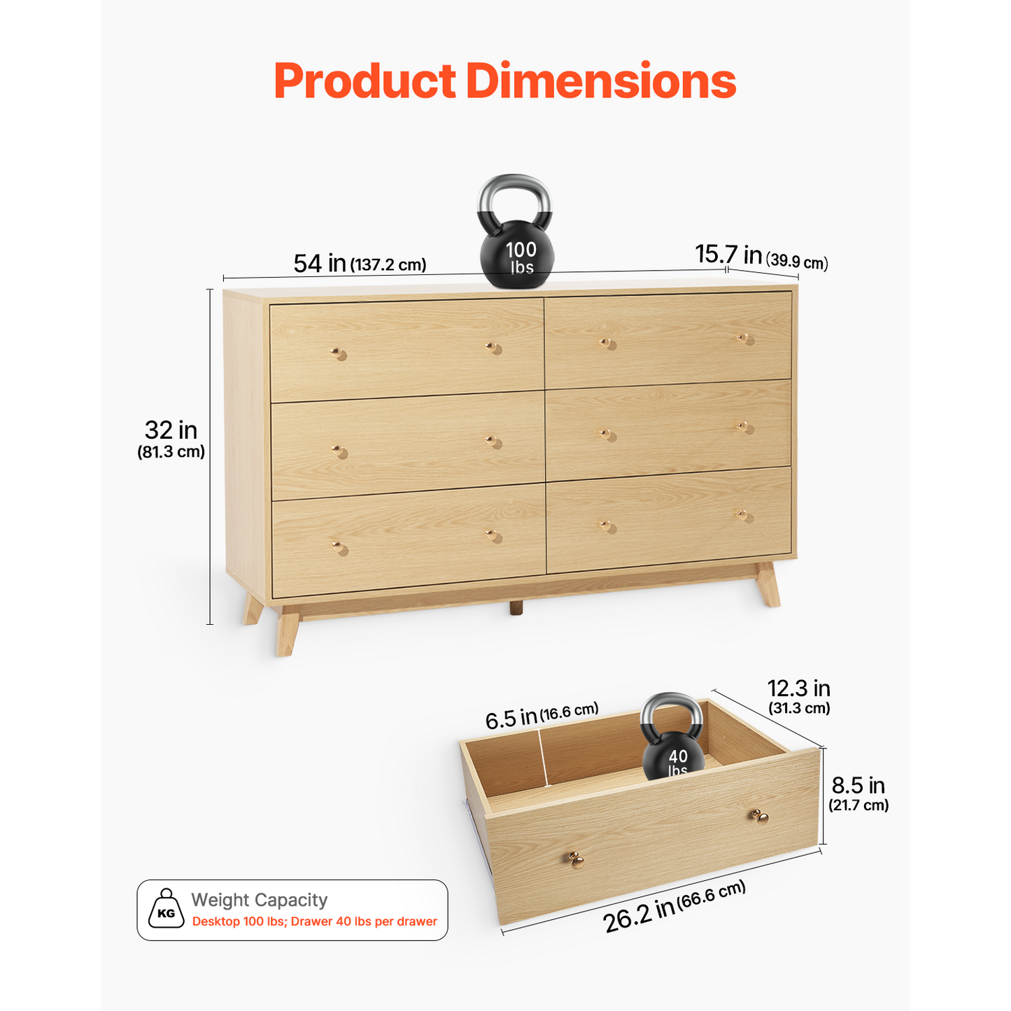6-Drawer Wooden Dresser with Sliding Doors - Modern Bedroom Closet Storage