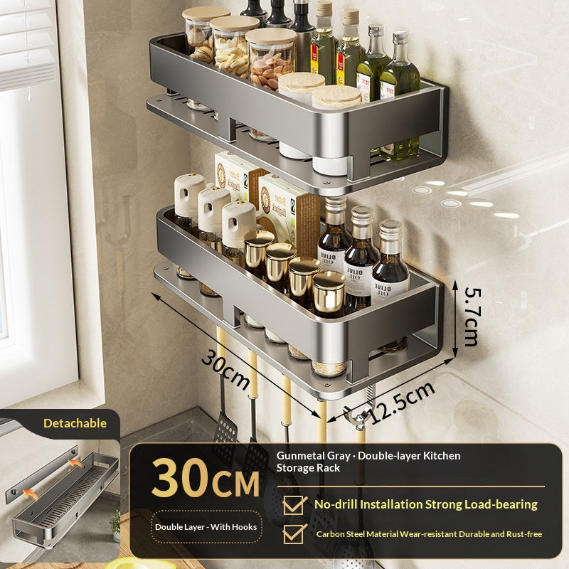 Multi-Functional No-Drill Wall-Mount Storage Shelf for Home & Kitchen