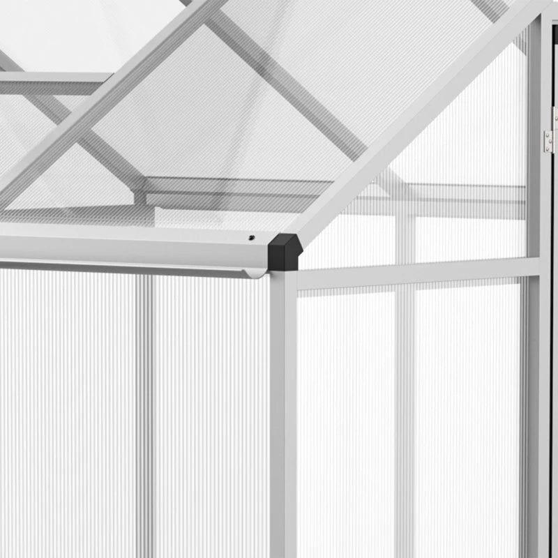 Walk-In Polycarbonate Greenhouse with Roof Vent & Rain Gutter - Silver, 8x6 ft