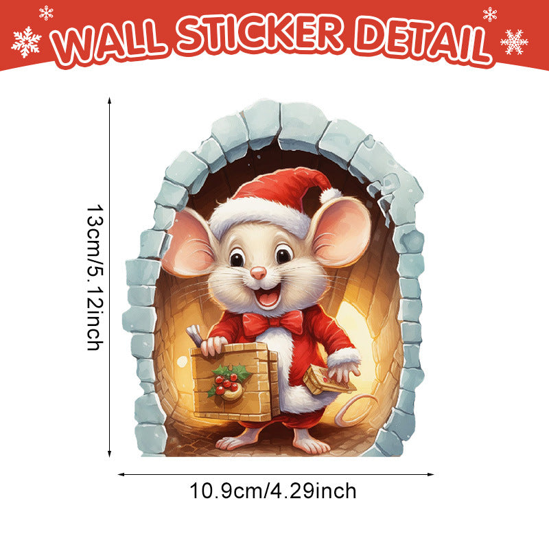 Christmas Cartoon Animal Mouse Hole Wall Sticker - Festive Decor for Home & Garden