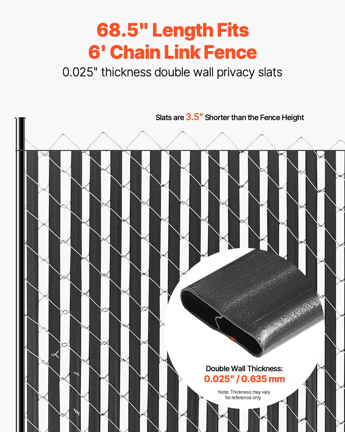 Black Chain Link Fence Privacy Slats for 6Ft High Fences Locking Bottom