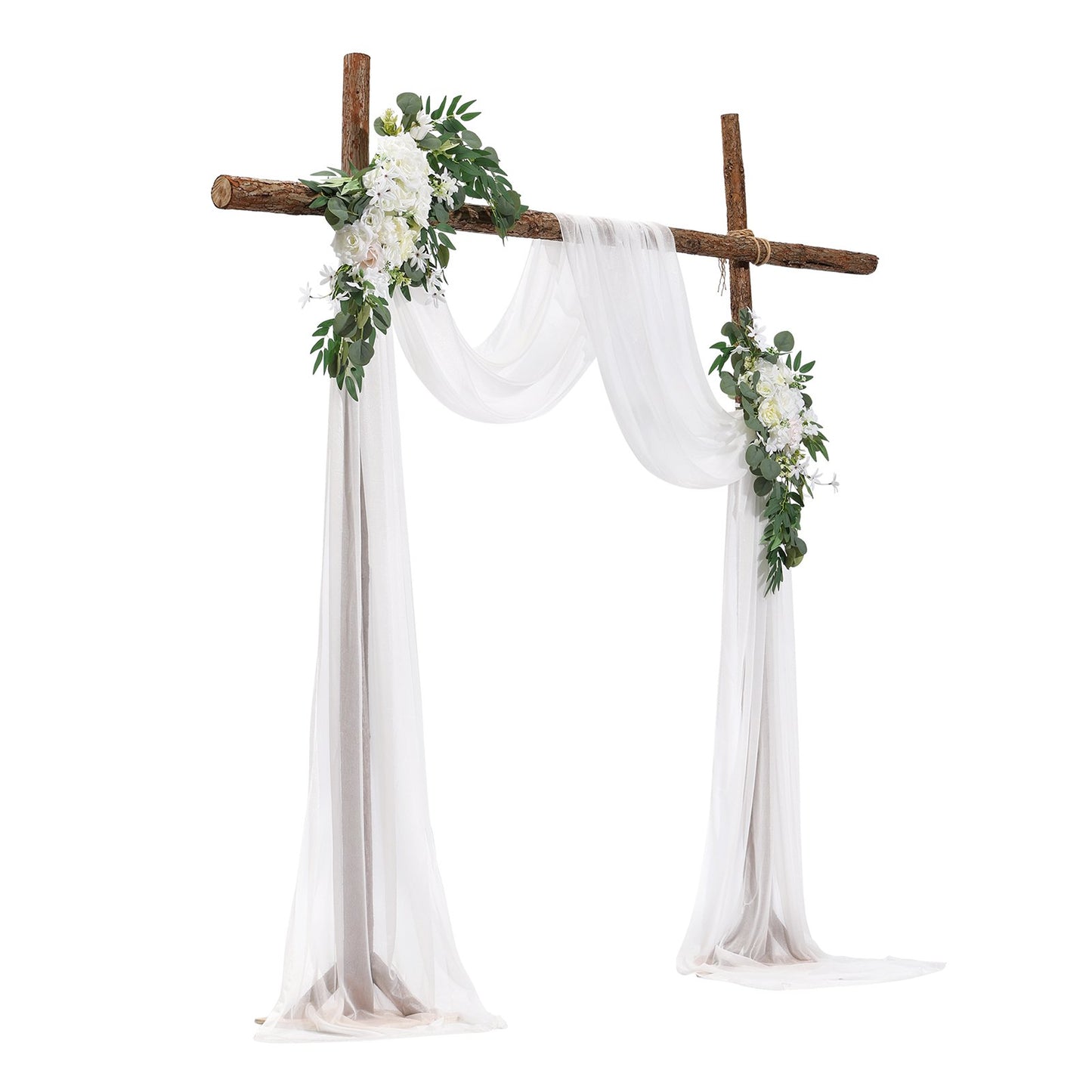 Artificial Wedding Arch Flowers Kit with 21ft Draping Fabric - White, Pack of 3