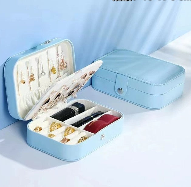 Double Snap Jewelry Box with Blue PU Leather - Jewelry Storage Organizer