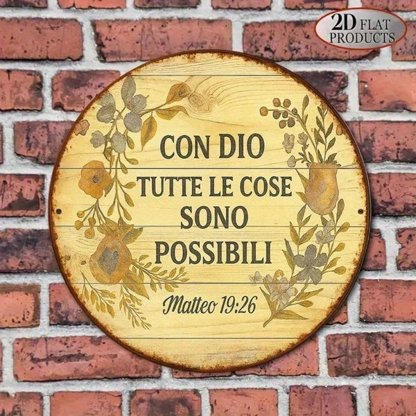 Vintage Italian Phrase Round Aluminum Wall Plaque - 8x8 Inch