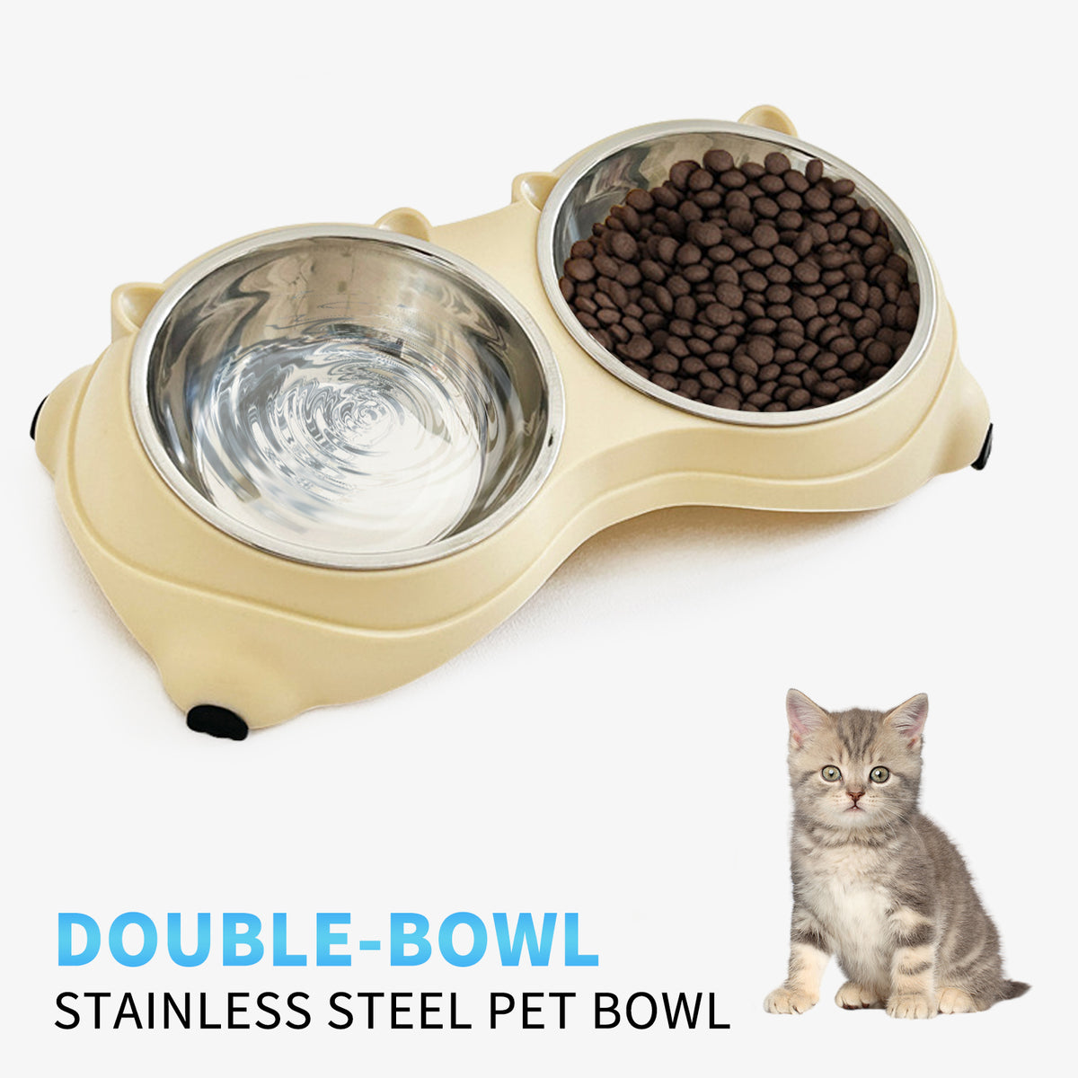 Double Stainless Steel Pet Bowl Set - Non-Slip, Easy to Clean for Cats & Dogs