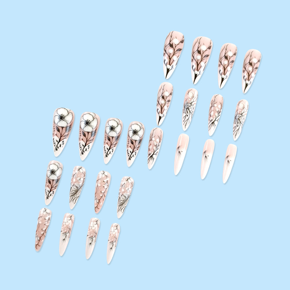 Women's Long Nail Art Patches Frost Flower Snow Set - Easy Nail Decor