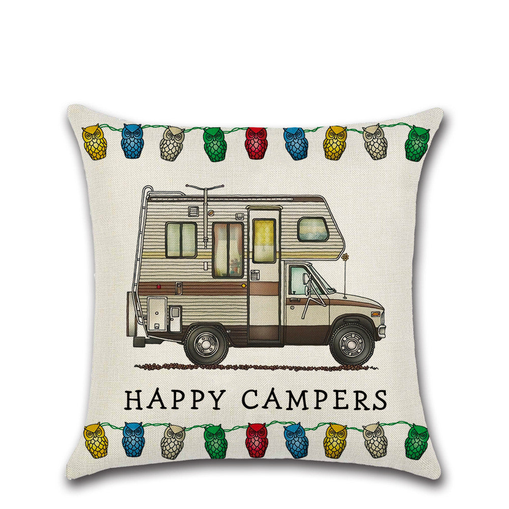Cartoon Camper RV Linen Pillow Cover 45x45cm Home Textiles