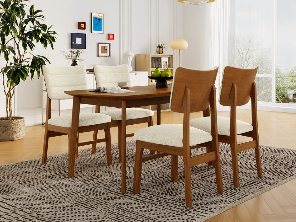 Farmhouse Dining Table Set for 4 with Upholstered Chairs - Brown & Beige