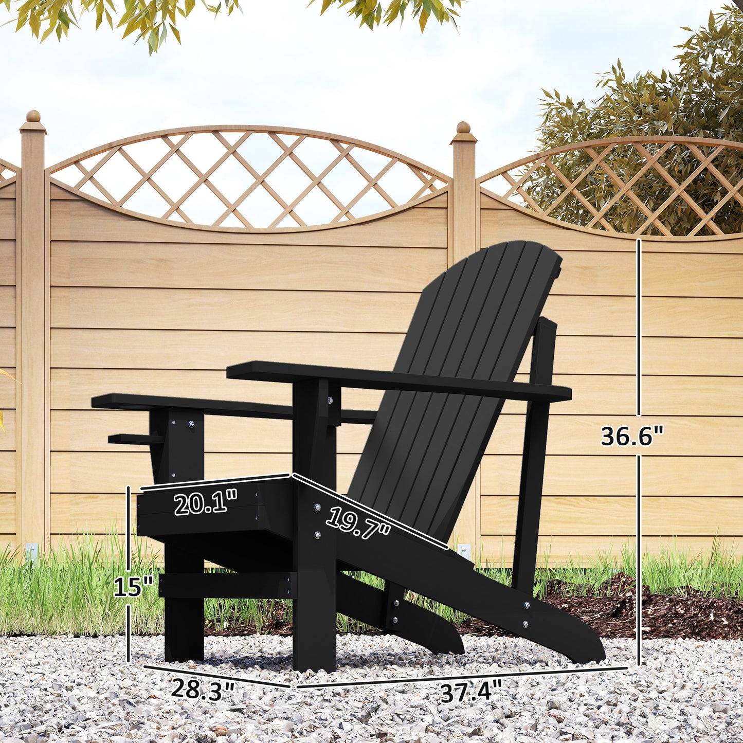 Black Oversized Adirondack Chair with Cupholder - Outdoor Seating