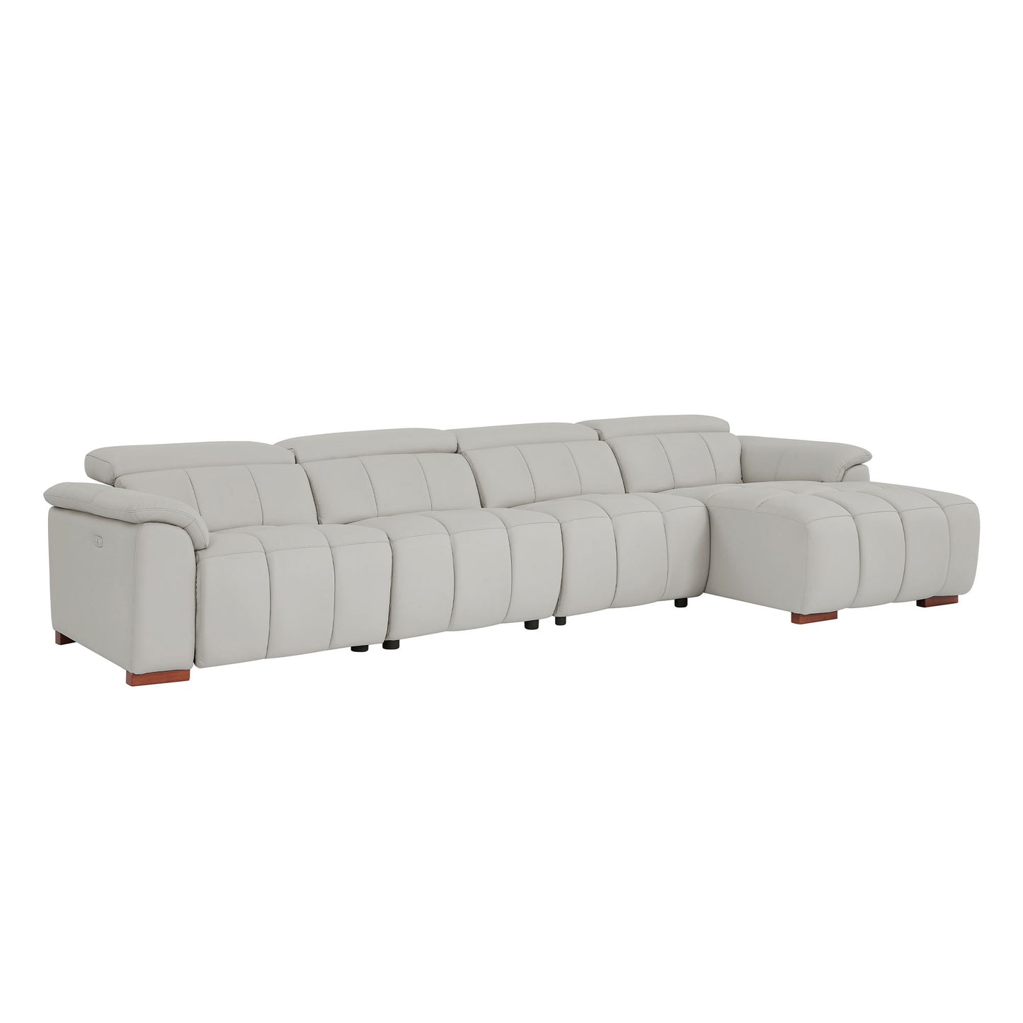 Modern 4-Seater Reclining Sofa - Light Grey Genuine Leather