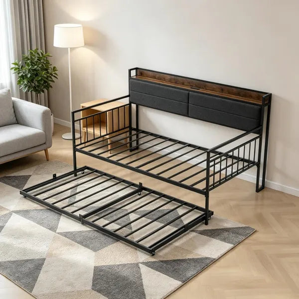 Twin Size Daybed Frame with Built-in Charging Station