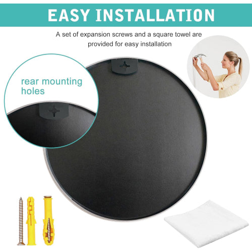 36 Inch Round Black Metal Framed Bathroom Mirror for Wall