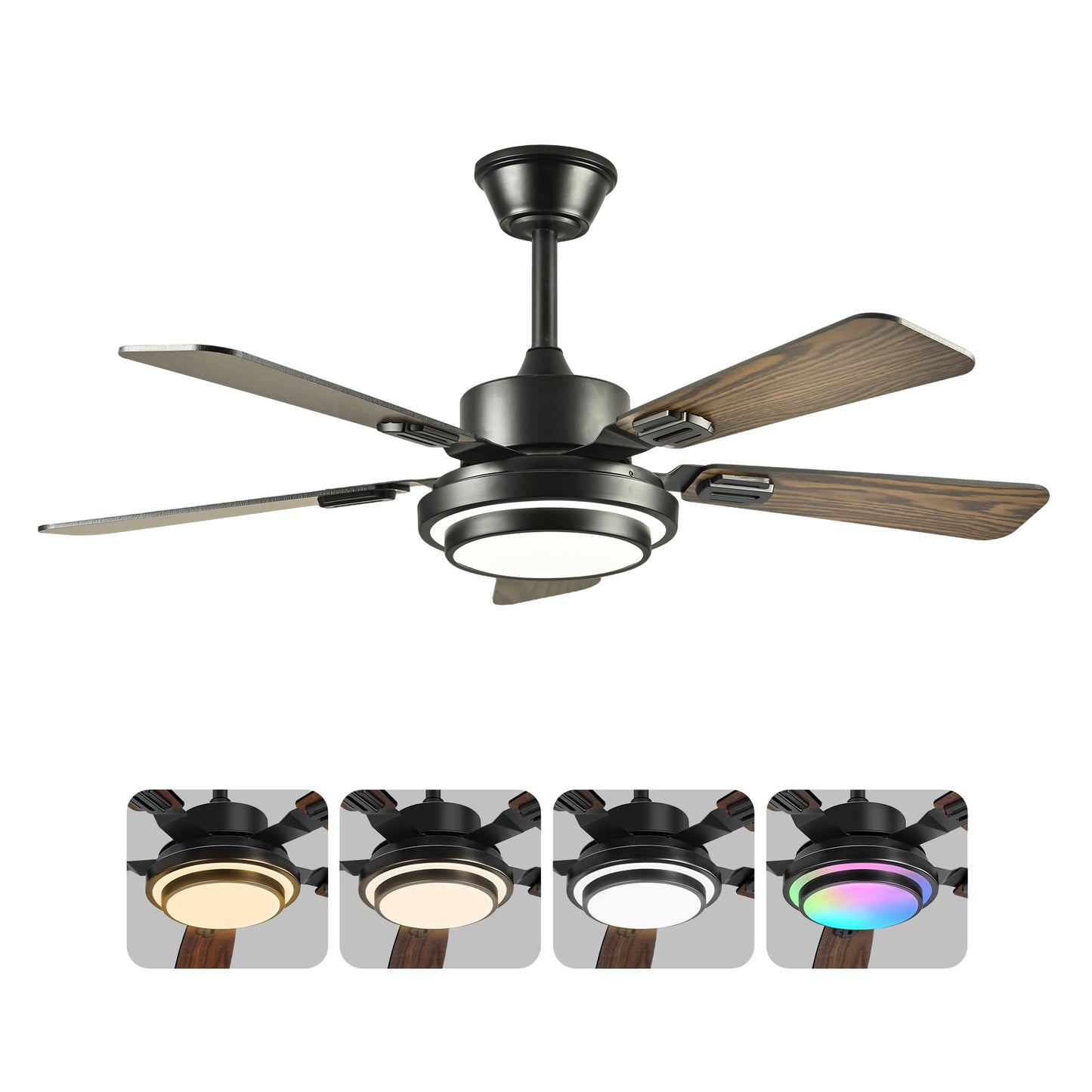 42" Matte Black Ceiling Fan with LED Light & Remote Control - Dimmable, Quiet DC Motor