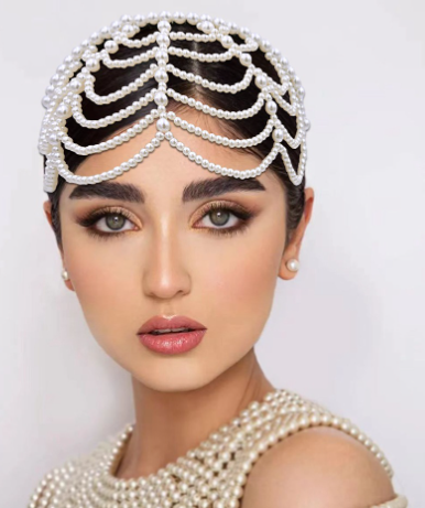 Pearl Bridal Tiara with Forehead Decoration for Wedding and Special Occasions