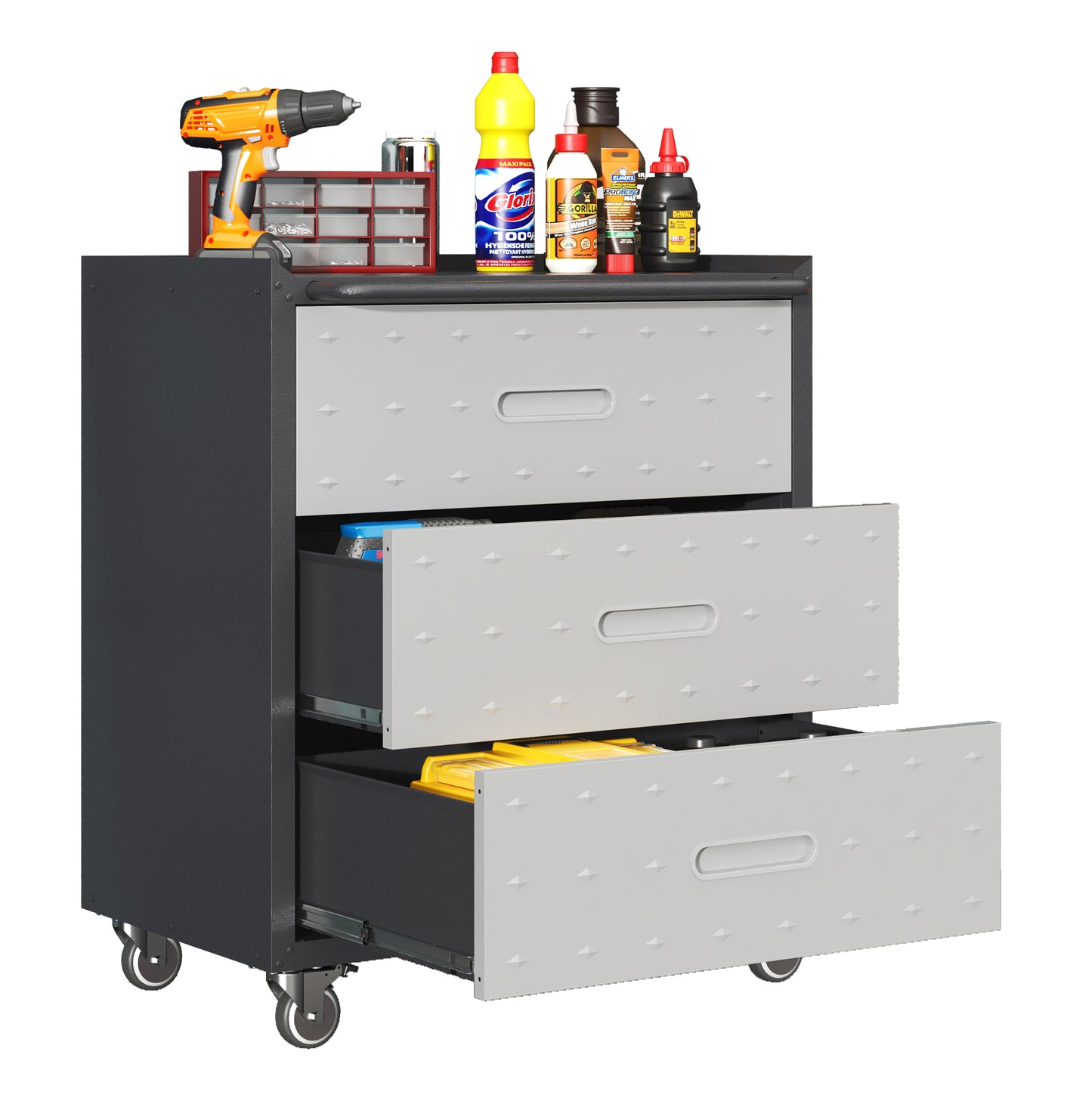 Heavy-Duty Metal Storage Cabinet with Wheels - 3 Drawer Organizer