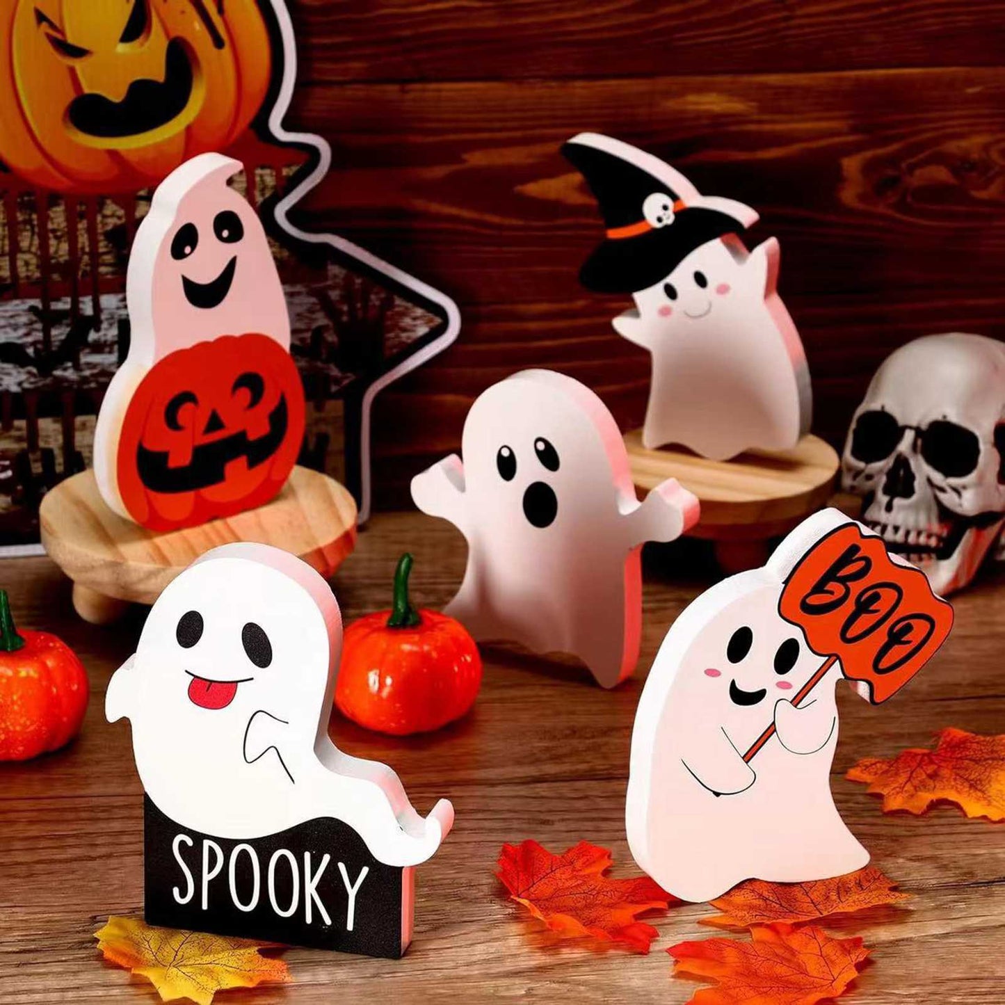 5 Cute Ghost Table Signs - PVC Festival Decorations