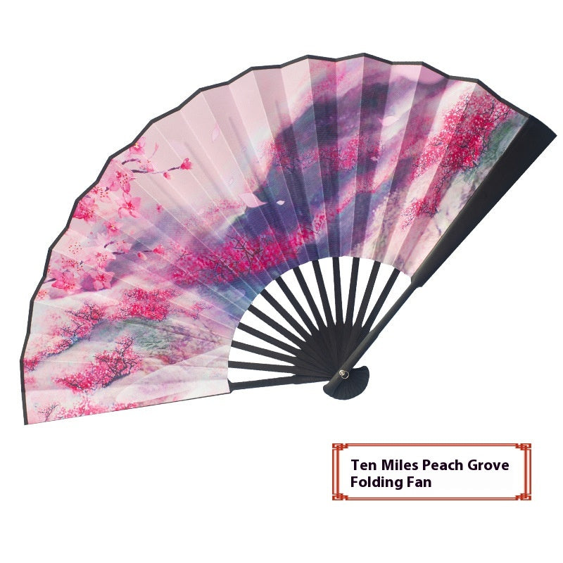 Antique Han Chinese Folding Fan with Bamboo Handle - Multiple Sizes