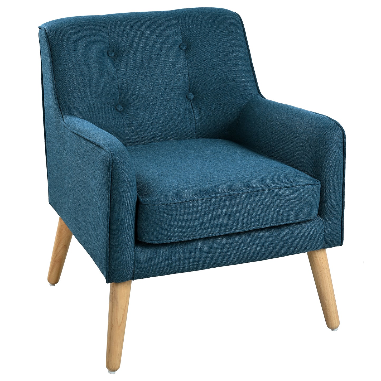 Mid-Century Modern Blue Accent Chair - Tufted Fabric with Wood Legs