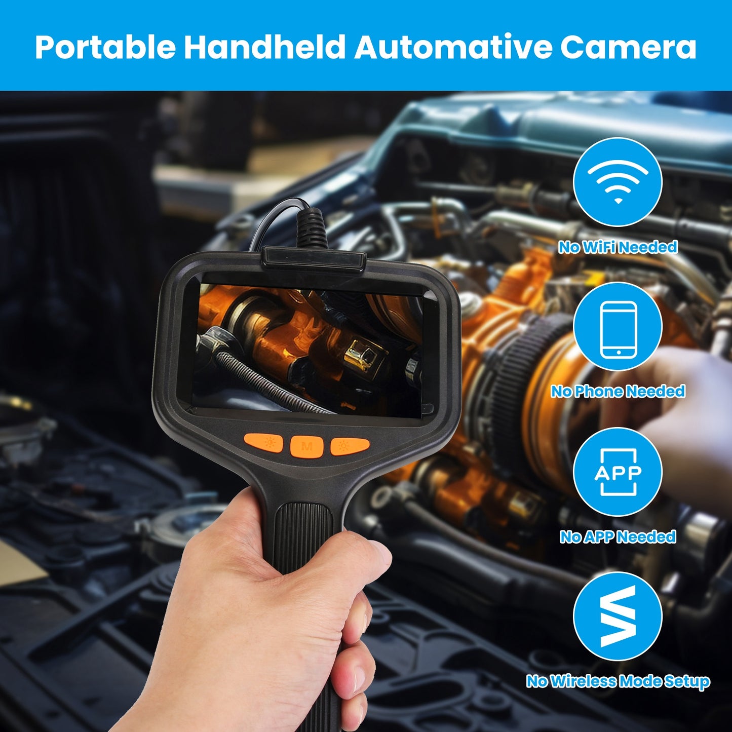HD Inspection Camera with Light 4.3in Screen 16.4ft Waterproof Borescope for Plumbing & Automotive