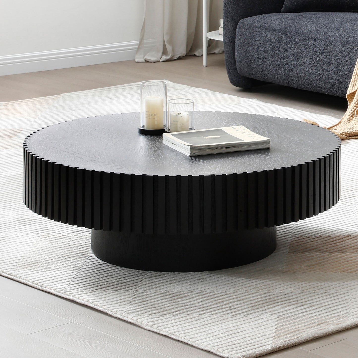 31.49'' Modern Nesting Round Wood Coffee Table - Matt Black