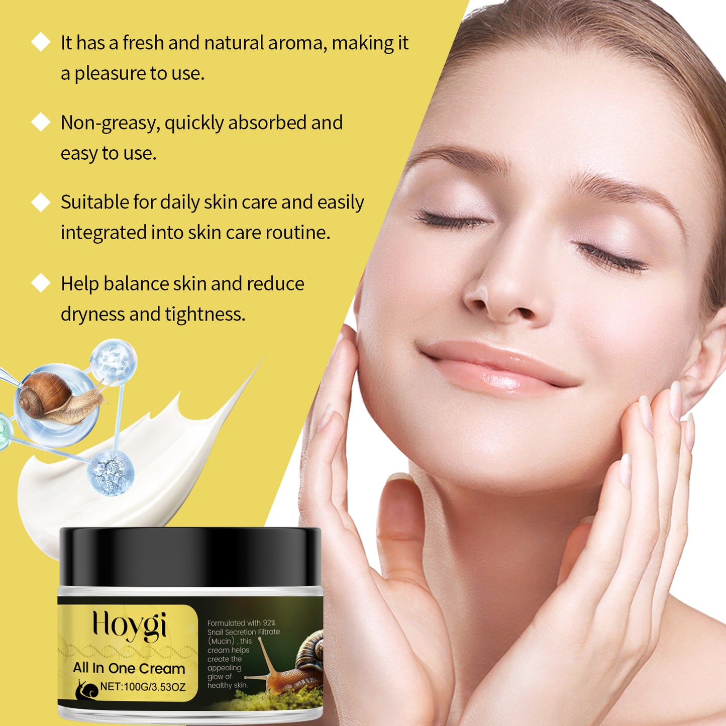 Snail Mucin Moisturizing Facial Cream with Jojoba Oil & Hyaluronic Acid