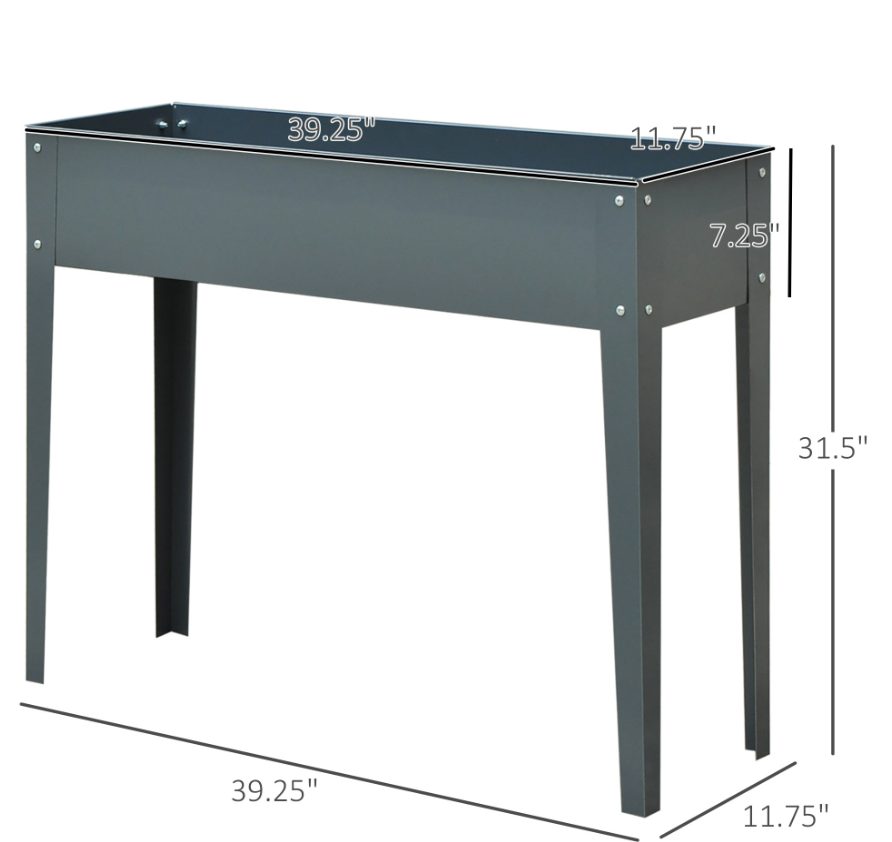 Dark Grey Metal Raised Garden Bed Planter Box 40x12x32 Outdoor Gardening