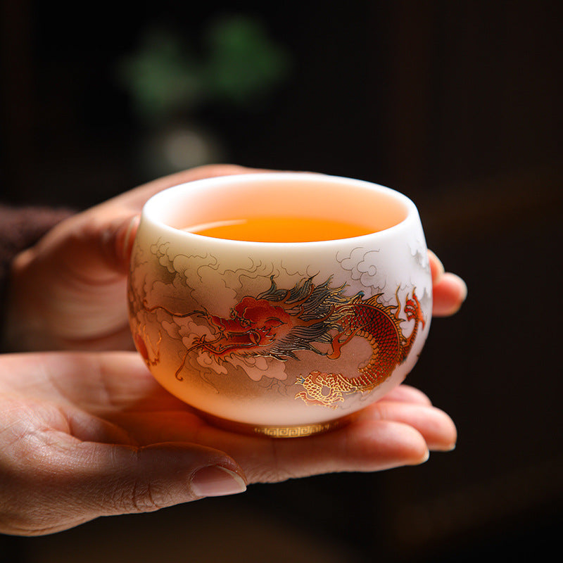 Dragon Year Gift Mutton Fat Jade Ceramic Cup - Single Drinkware