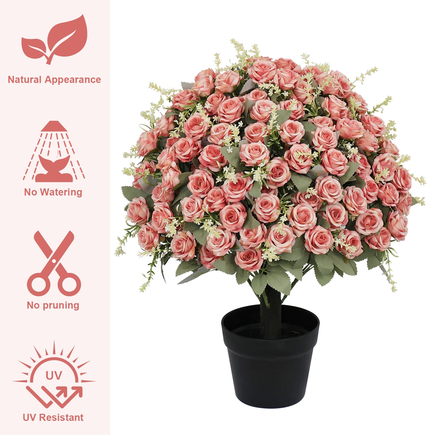 24-Inch Lifelike Artificial Rose Plant in Pot - Pink & Green