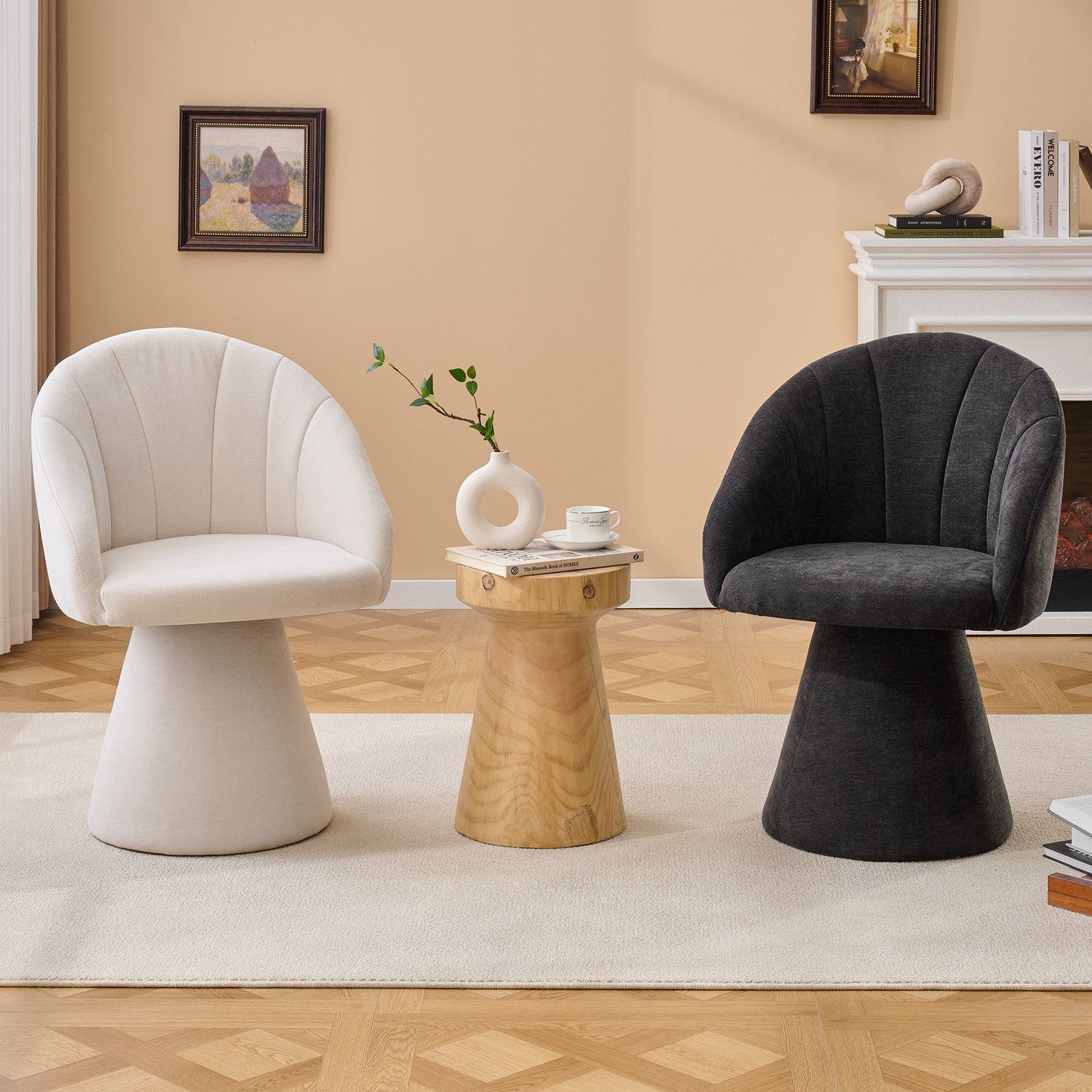 Chenille Fabric Swivel Accent Armchair - Gray Vanity Chair