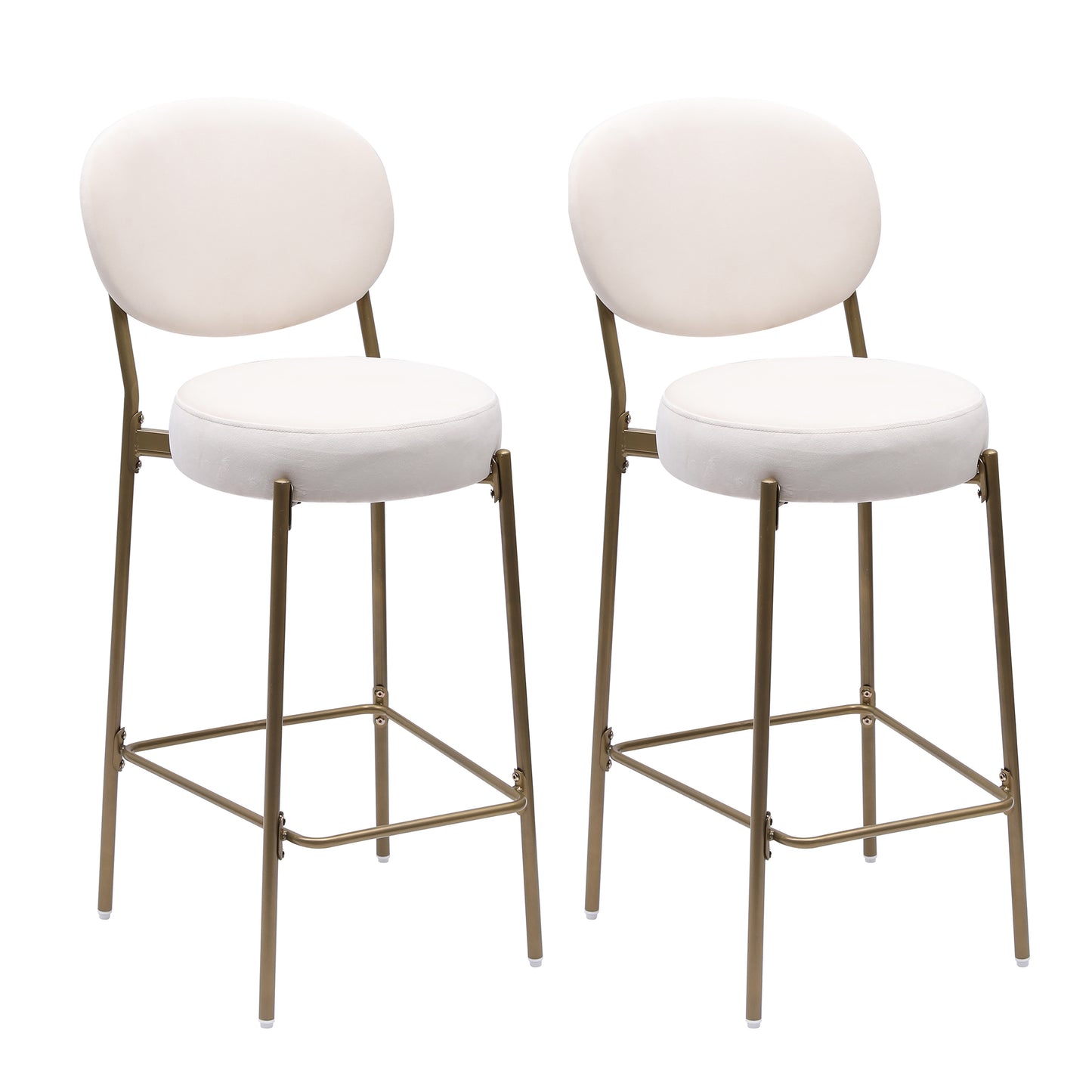 29" Velvet Bar Stools Set of 2 with Backrest & Footrest - Creamy White