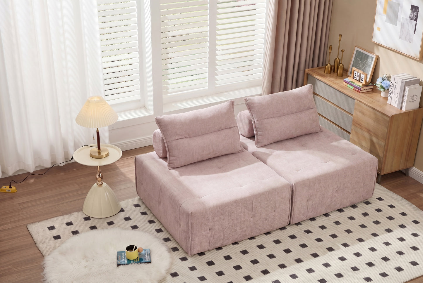Modular Sectional Sofa with Adjustable Backrest - Pink