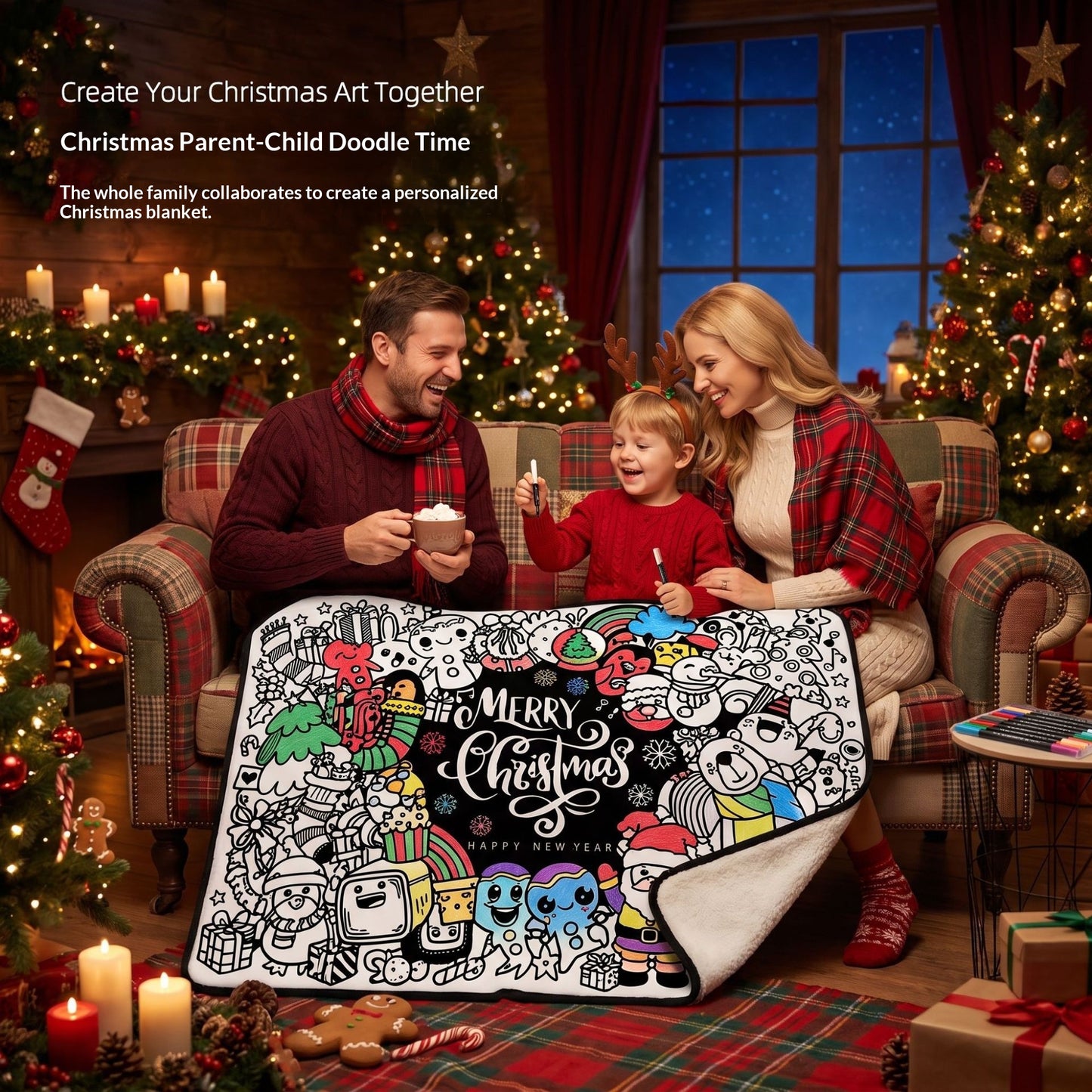 Children's DIY Coloring Blanket - Warm Fleece, Interactive Craft Toy, Christmas & Holiday Themes