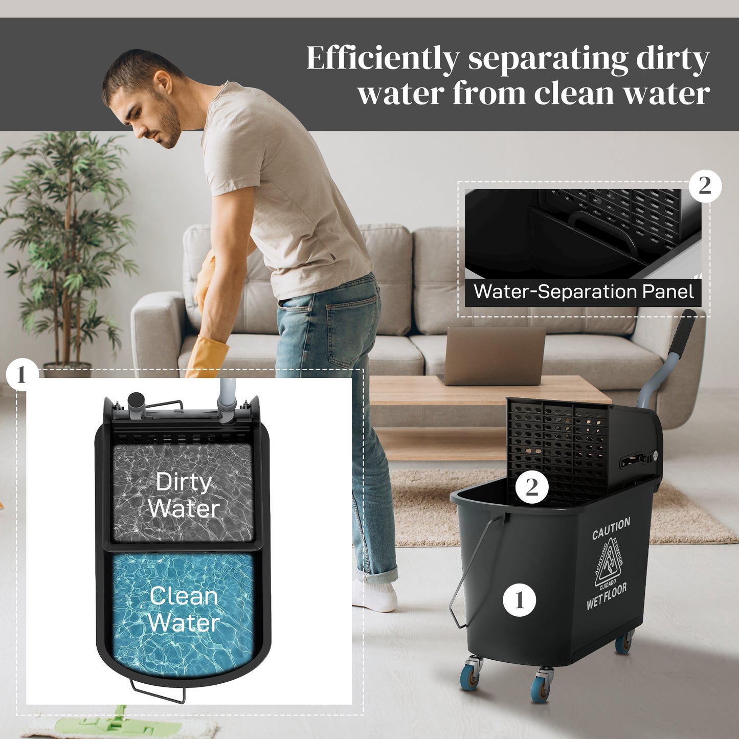 21 Quart Mop Bucket with Wringer and Wheels for Home Cleaning