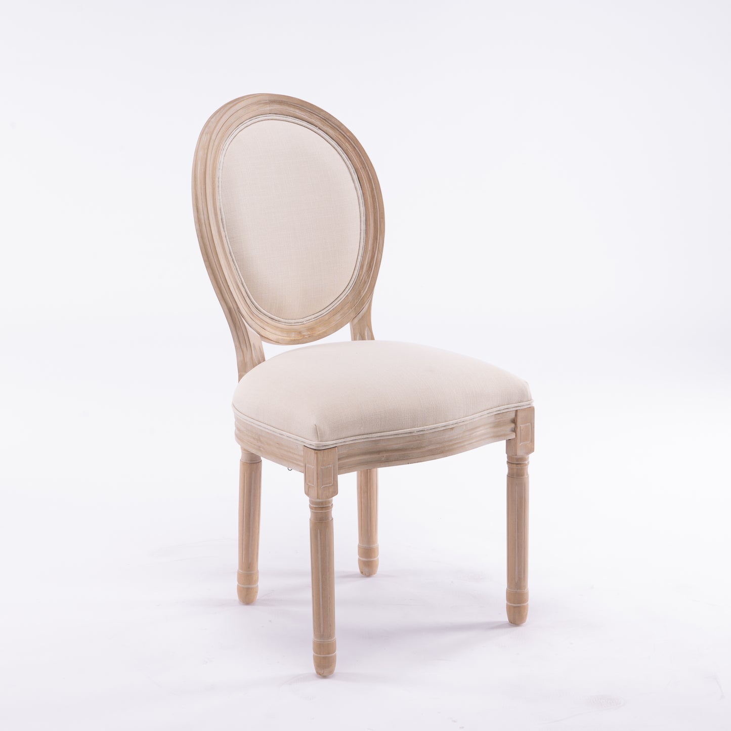 Beige French Style Solid Wood Frame Oval Back Dining Chairs - Set of 2
