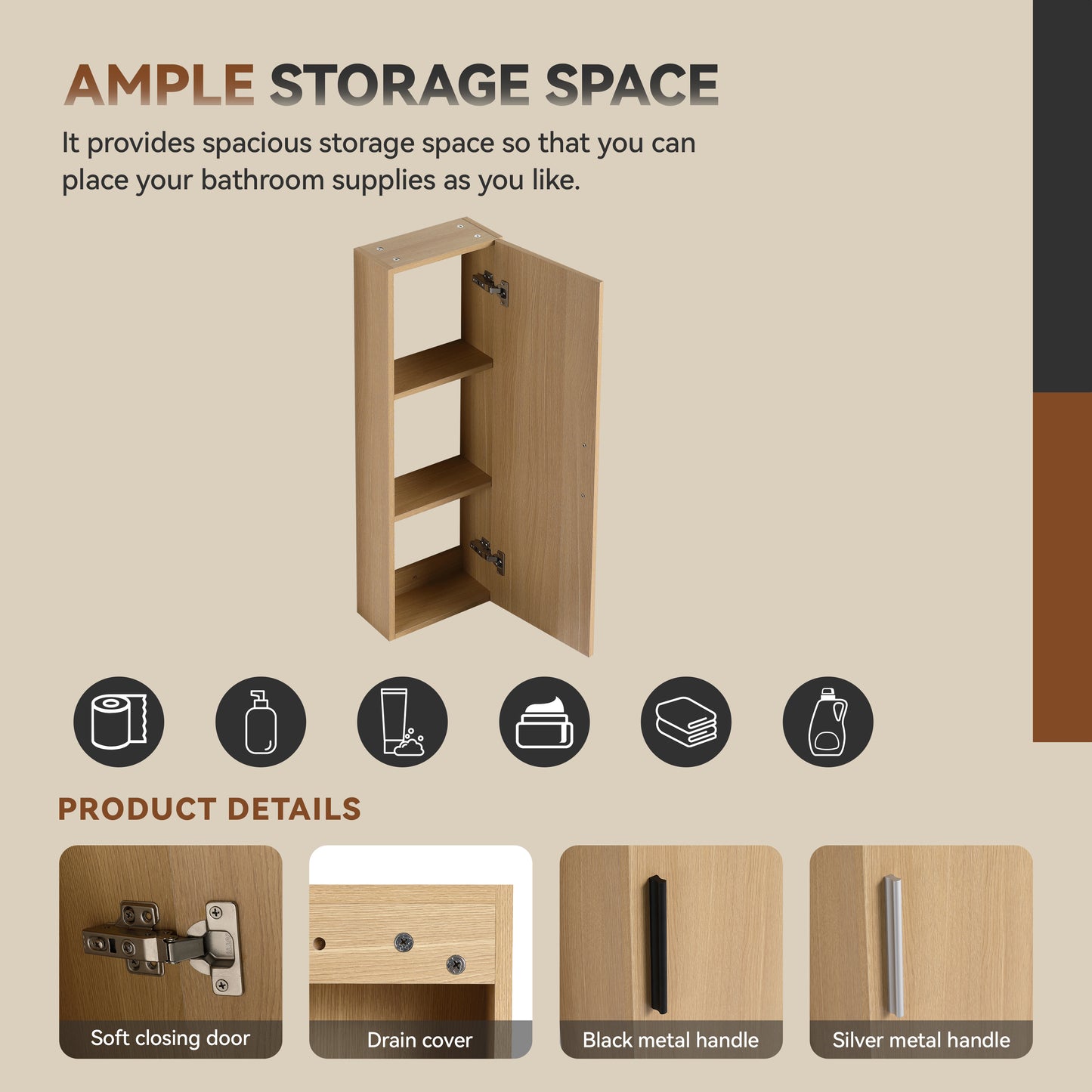 24" Freestanding Bathroom Vanity Set with Linen Cabinet - Light Oak