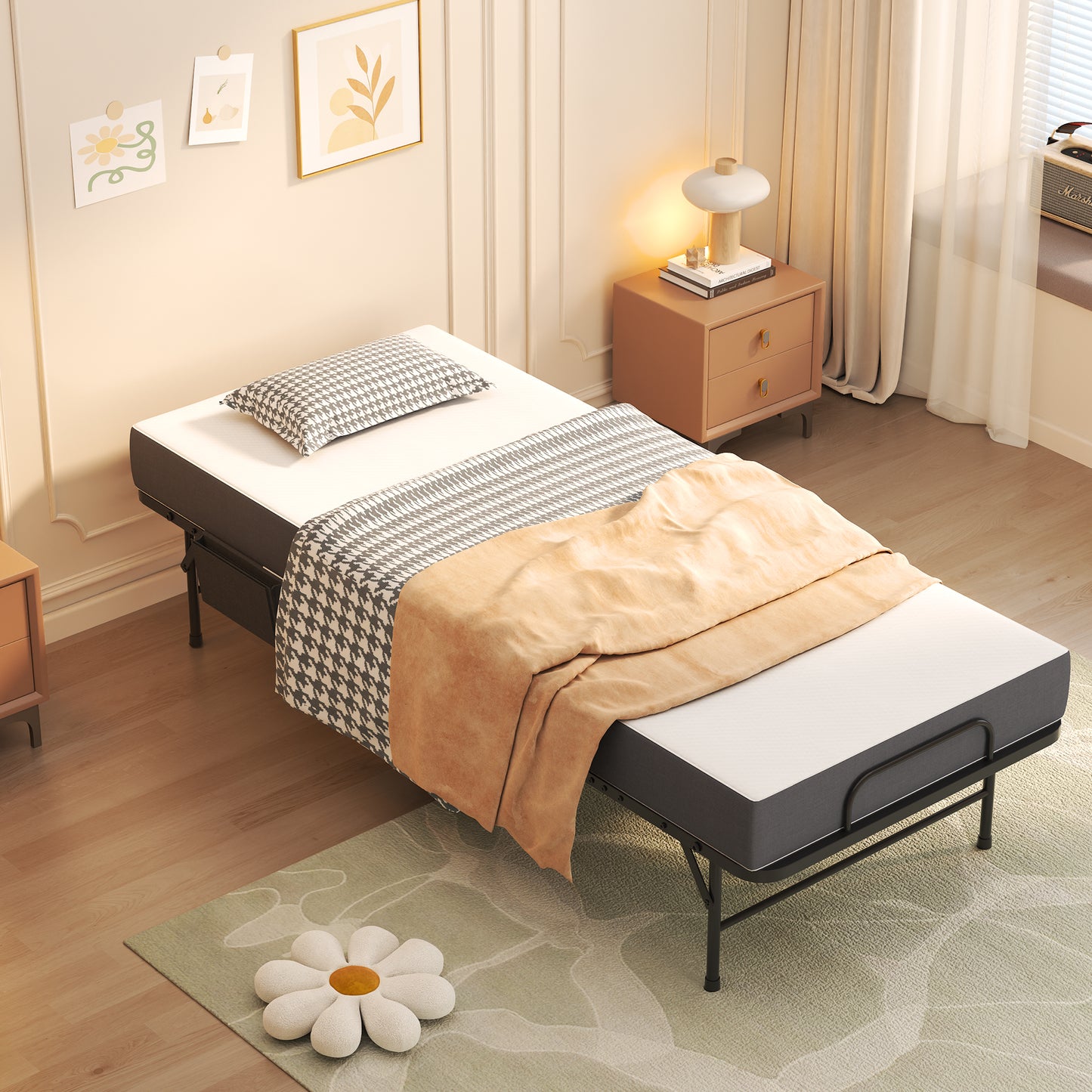 75 Inch Folding Bed With 5 Memory Foam Mattress, Space Saving