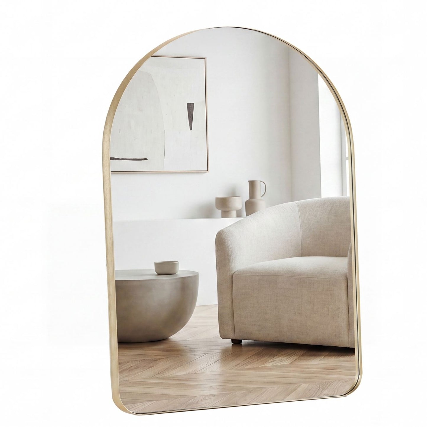 Arched Wall Mirror with Deep Metal Frame - Modern Bathroom Vanity Mirror