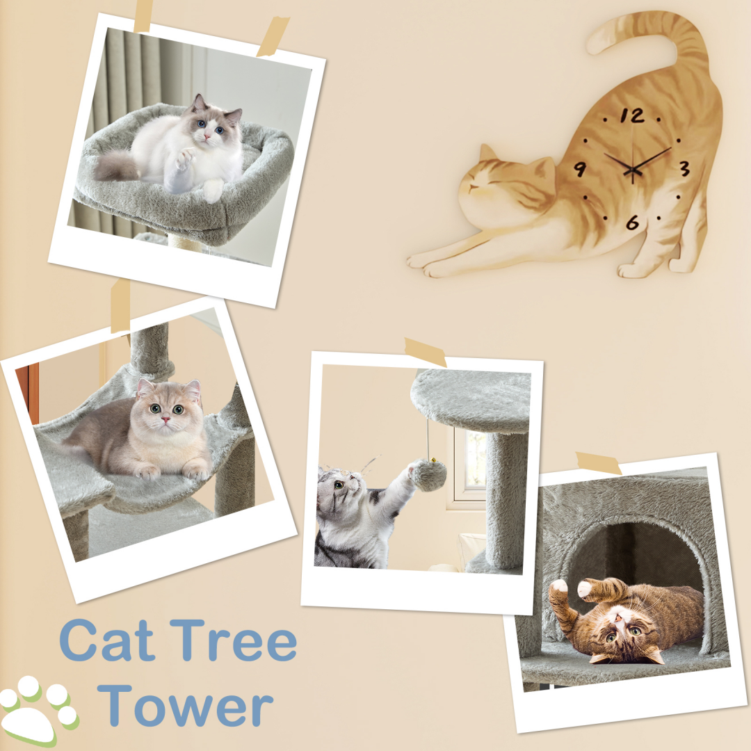 44-Inch Multi-Level Cat Tree Tower with Scratching Posts, Platforms & Hammock