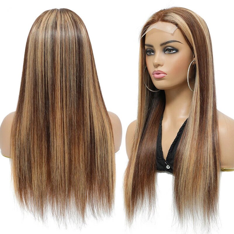 Straight Human Hair 4x4 Lace Closure Wig - Highlight P427